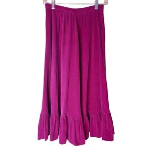 Vintage 80s Corduroy Midi Skirt Prairie Cottage Frontier Sz XS Pockets Fuschia